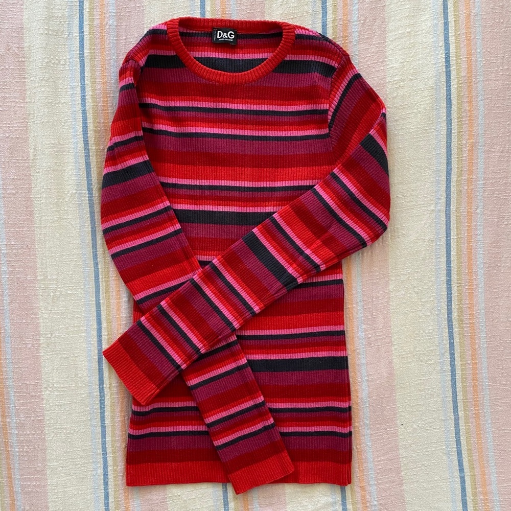 D&G Dolce & Gabbana stripe ribbed crewneck sweater